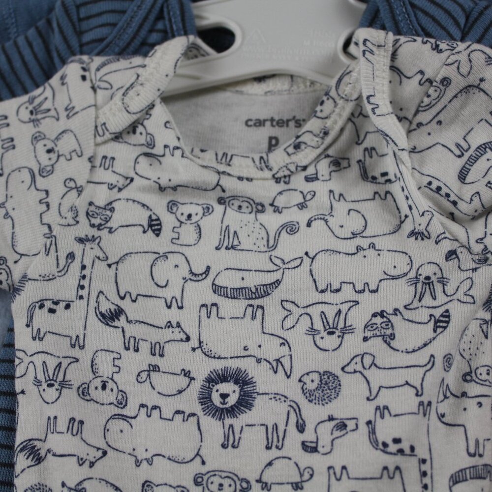 Carter's Preemie Bodysuit 5-Pack Blue Animals S/S Baby Boys Tops Spring NWT - Picture 2 of 6